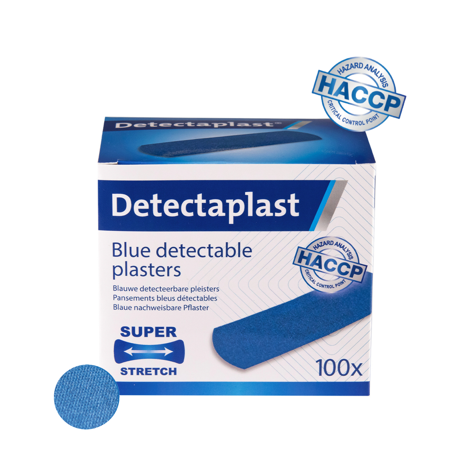 Detectaplast 50 x Blue Premium Water Sensitive Plasters for Food Handling, Detectable First Aid Plasters in Gastronomy 50 x 72 mm, 50 Pieces