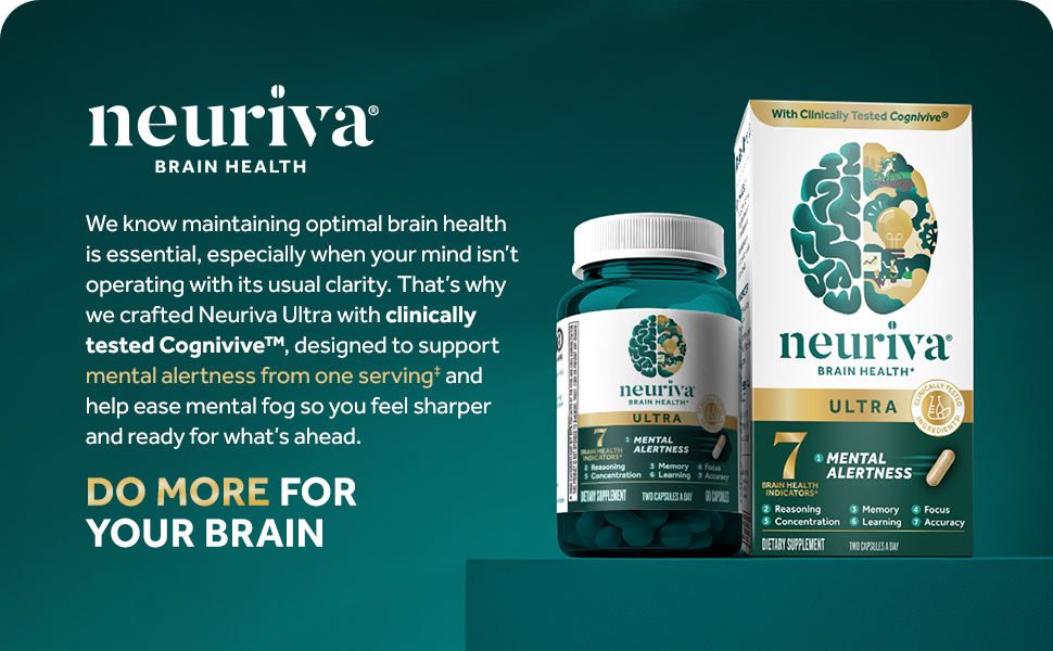 NEURIVA Ultra Brain Supplements for Memory and Focus, Phosphatidylserine, Cognivive, Neurofactor, Folic Acid, Vitamin B12 & Vitamin B6, 60 Count Capsules