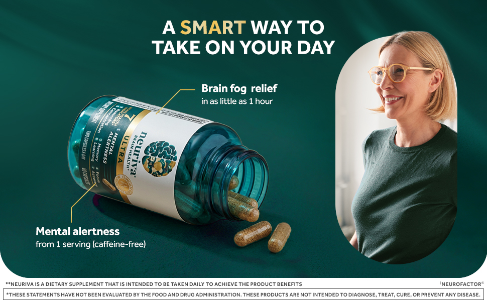 NEURIVA Ultra Brain Supplements for Memory and Focus, Phosphatidylserine, Cognivive, Neurofactor, Folic Acid, Vitamin B12 & Vitamin B6, 60 Count Capsules