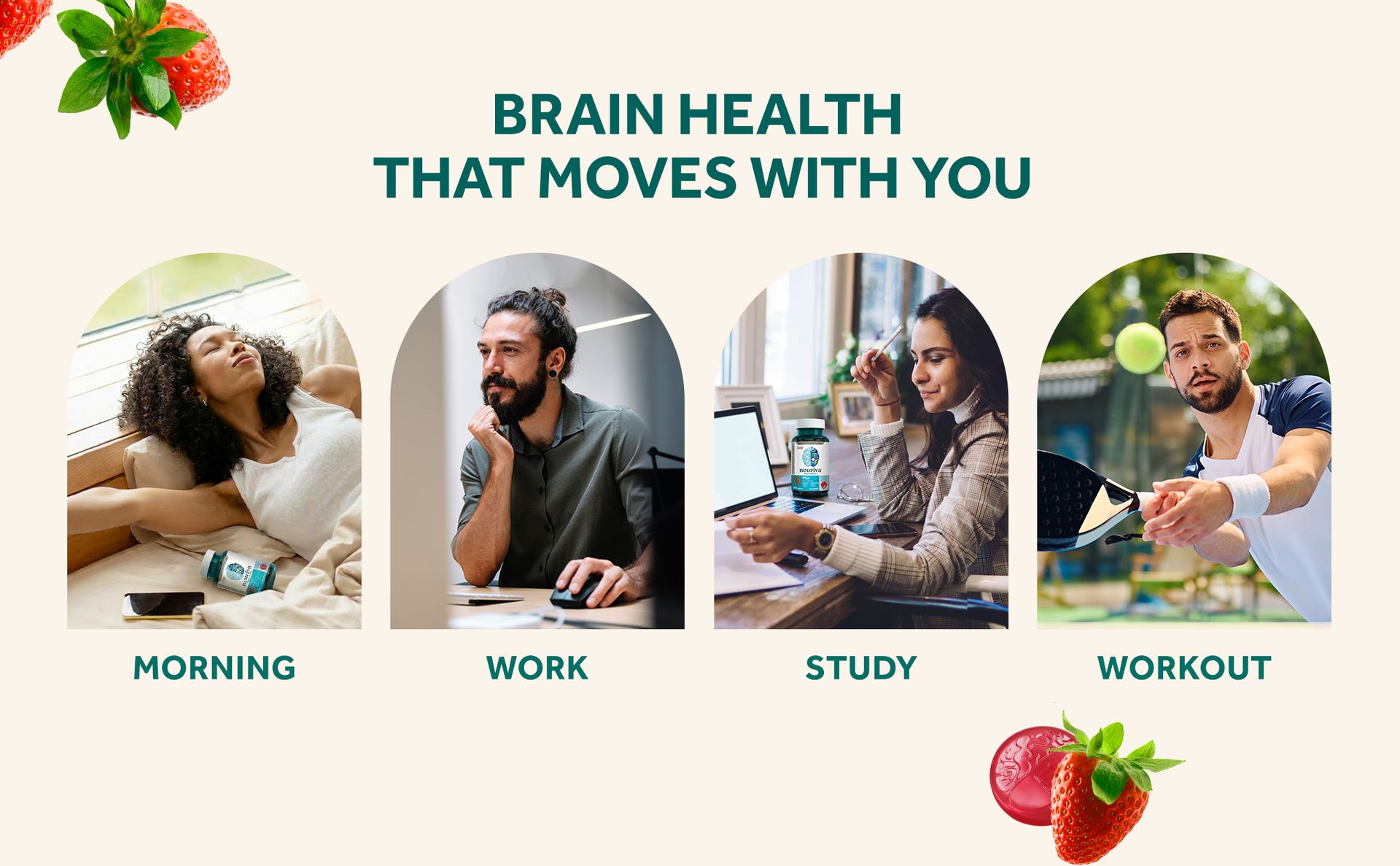 NEURIVA Plus Brain Supplements for Memory and Focus, Clinically Tested Nootropics Neurofactor and Phosphatidylserine with Vitamin B12, Vitamin B6, 50 Count Strawberry Gummies