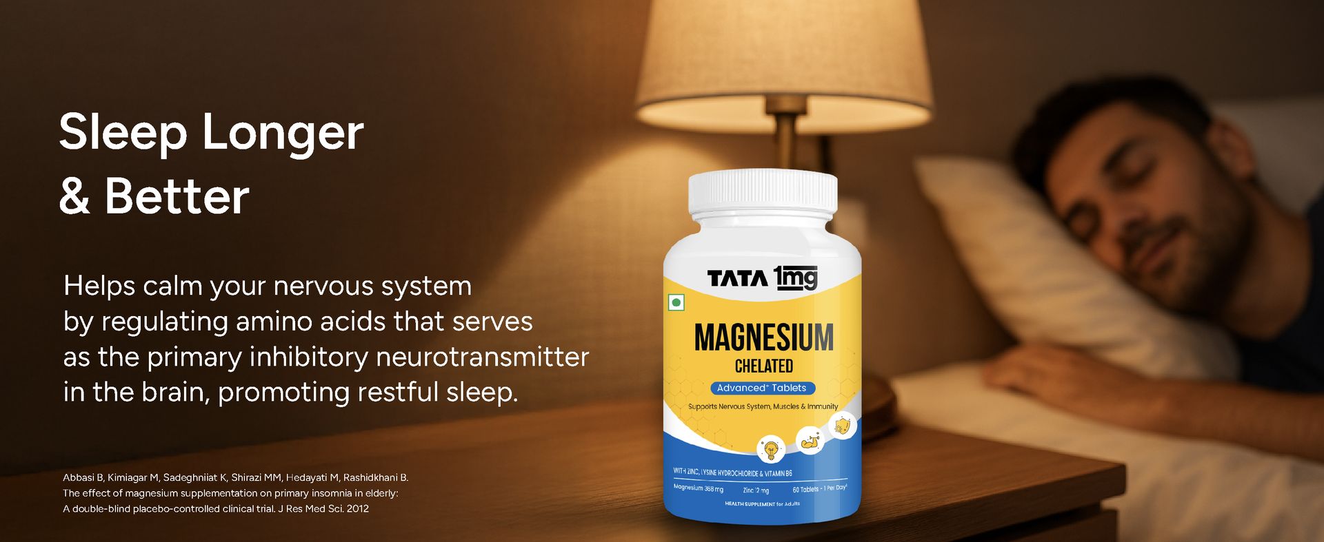 TATA 1MG Chelated Magnesium Plus Tablets with Zinc & Vitamin B6-60 Tablets | High Absorption Magnesium Supplement for Women & Men | Supports Nervous System, Muscle Recovery & Immunity