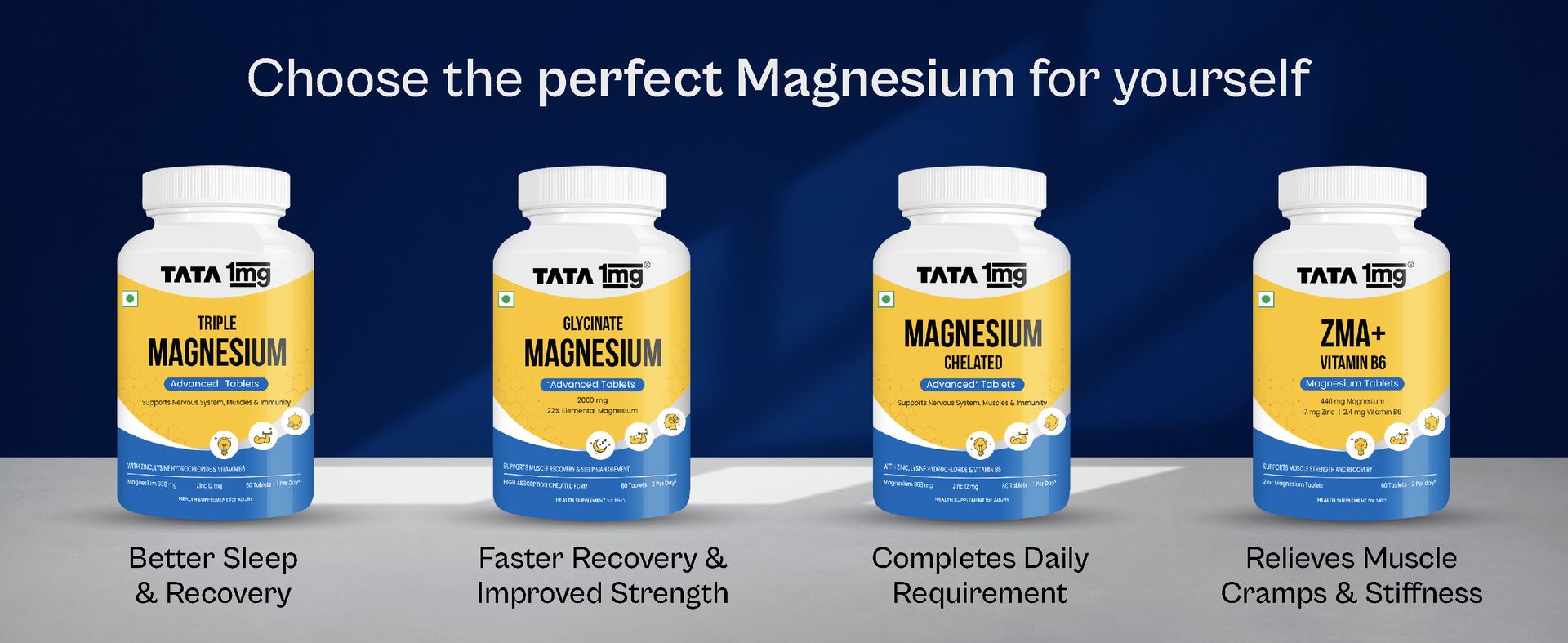 TATA 1MG Chelated Magnesium Plus Tablets with Zinc & Vitamin B6-60 Tablets | High Absorption Magnesium Supplement for Women & Men | Supports Nervous System, Muscle Recovery & Immunity