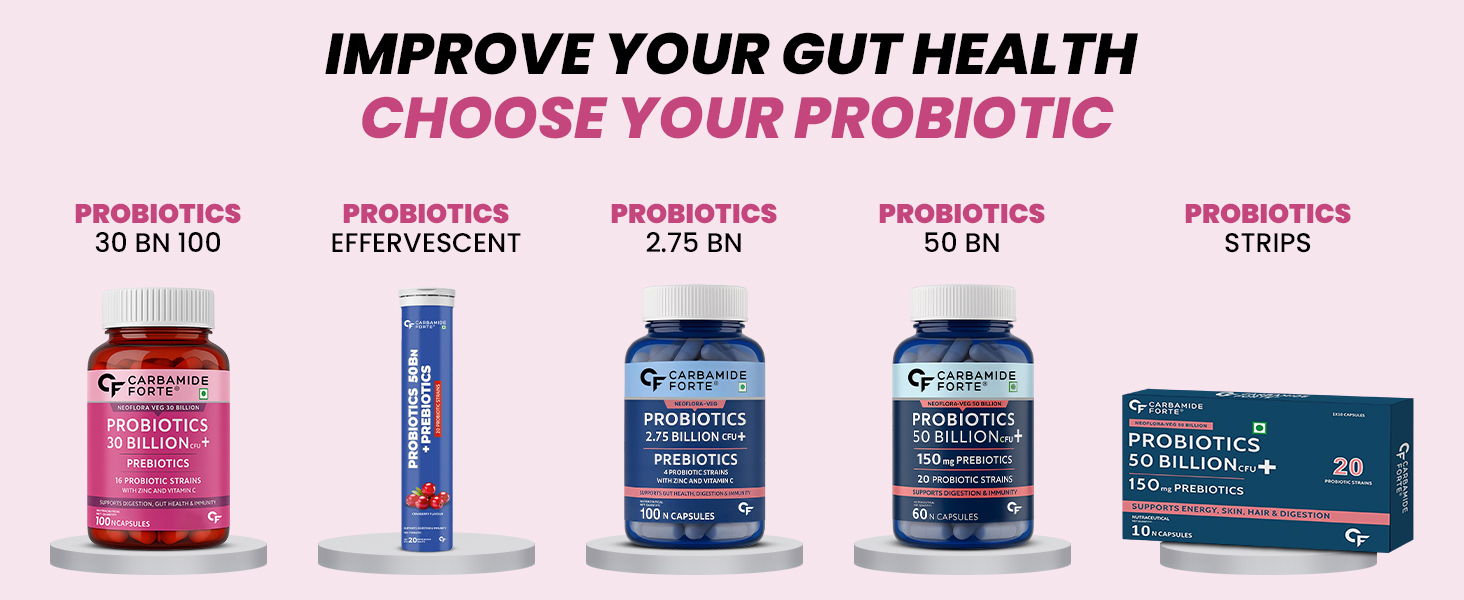 Carbamide Forte 30 Billion CFU Probiotics Supplement with Prebiotics | 16 Probiotic Strains | Daily Probiotic Supplement to support Gut Health & Digestion | 60 Veg Capsules