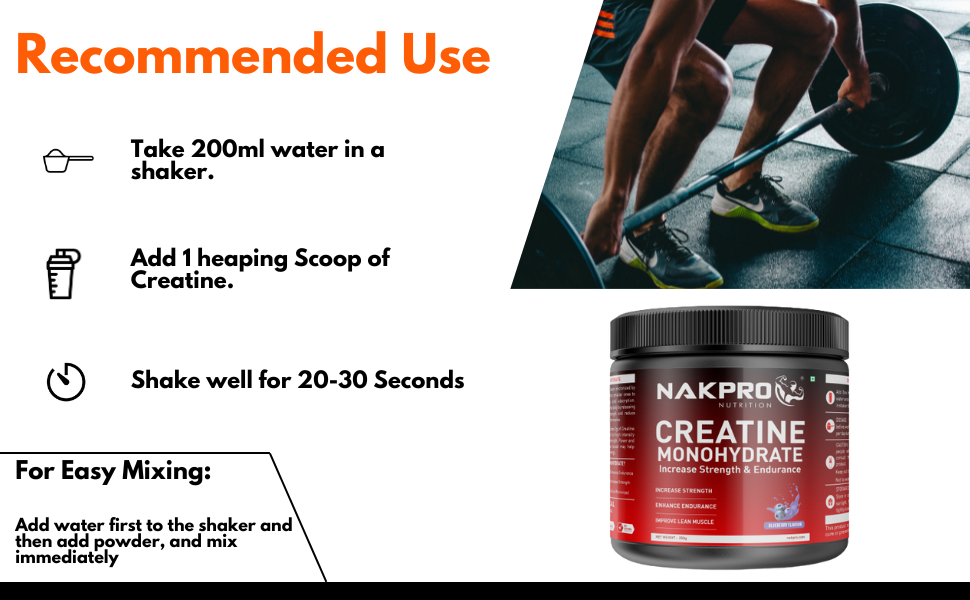 NAKPRO NUTRITION Micronised Creatine Monohydrate | 250g Jar | Tangy Orange | 3g Creatine/Per Serving | Trustified Certified | Rapid Absorption Pre/Post Workout