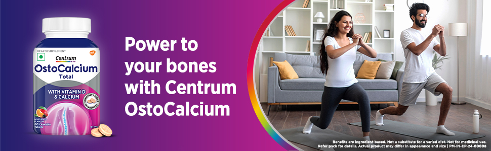 Centrum Ostocalcium Total Chewable Tablets For Women & Men | Vitamin D & Calcium Tablets To Support Strong Bones, Joints & Muscles |30 Tablets