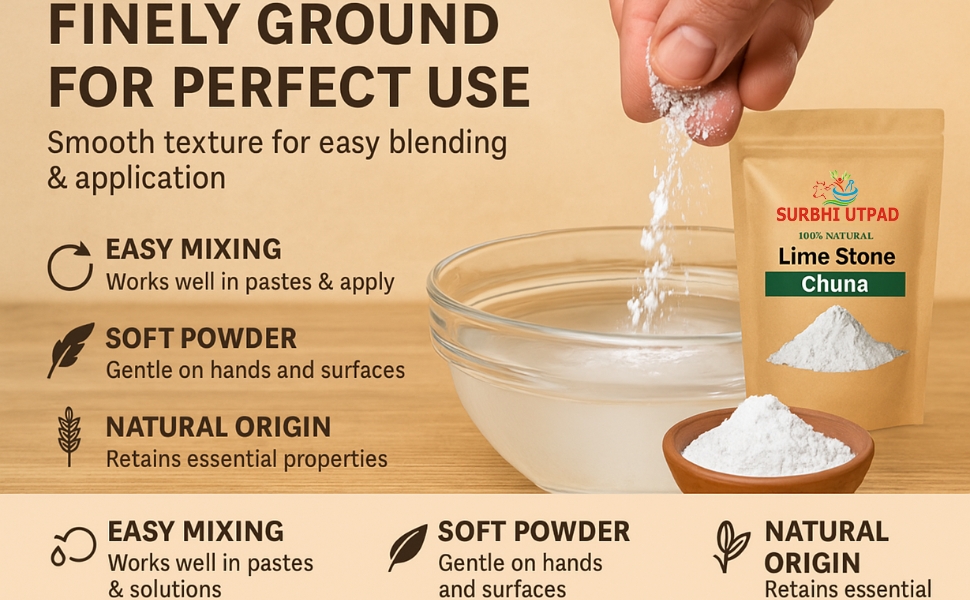 SURBHI UTPAD Chuna Powder, Food-Grade Purified Calcium Carbonate, 100% Pure Edible, Airtight Moisture-Proof Pack, 200G