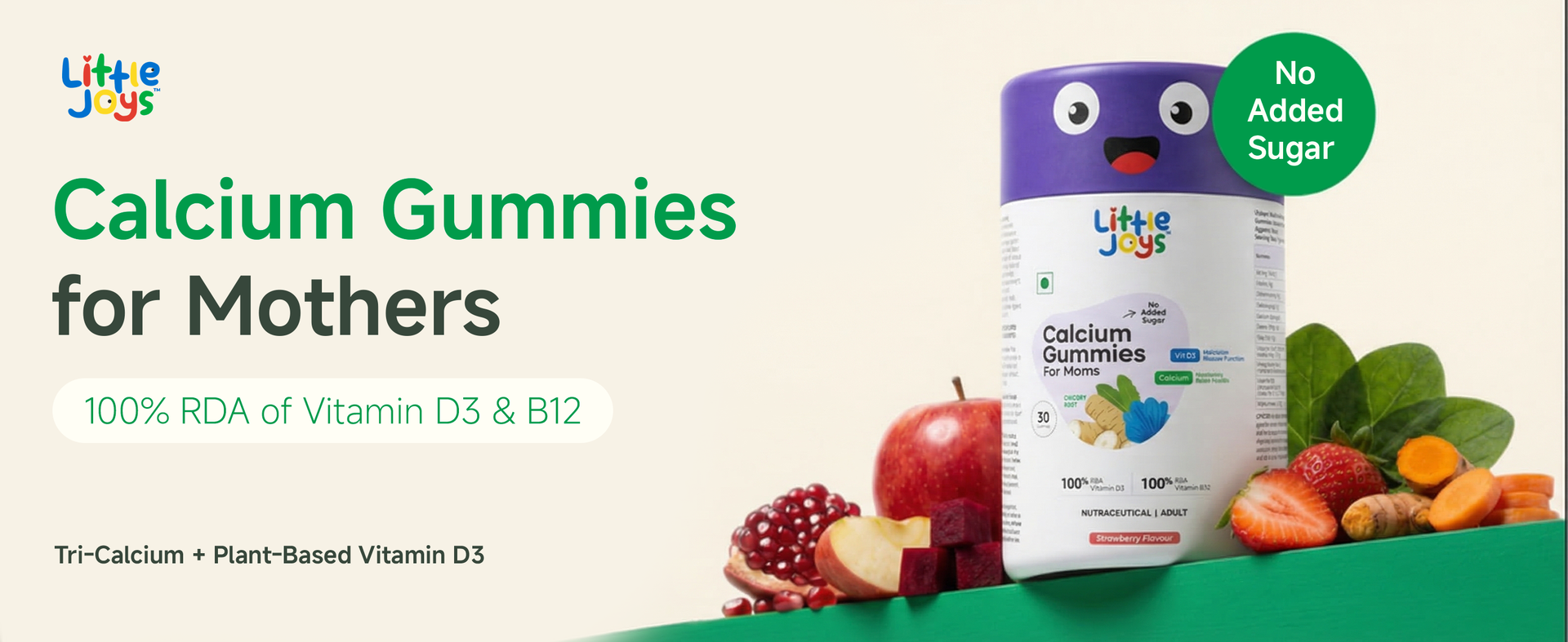 Little Joys Calcium and Vitamin D3 Gummies for Women | Plant-based Vitamin B12 & Prebiotic Fiber | 400mg Calcium/Gummy| Supports Bone Strength,Joint & Muscle Health |Gut-Friendly Formula | No Added Sugar | Pack of 30