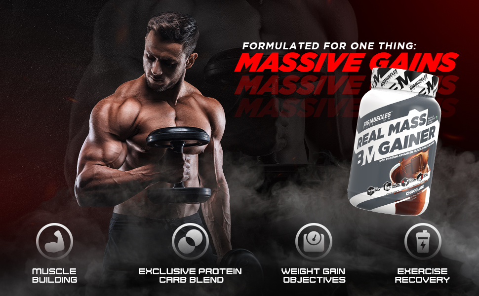 Bigmuscles Nutrition Real Mass Gainer [ Rich Chocolate]|Lean Whey Protein Muscle Mass Gainer|Complex Carbohydrates,|1000 Calories|Reduces Muscle Breakdown|Boosts Metabolism,3000 Grams