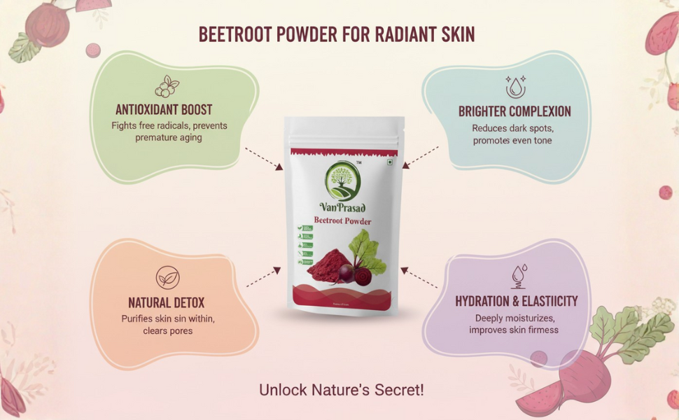 Beetroot Powder Natural No Additives Rich in Iron, Antioxidants & Nitrates Perfect for Smoothies, Juices, Baking & Skincare Nutritional Supplement (1 Kg)