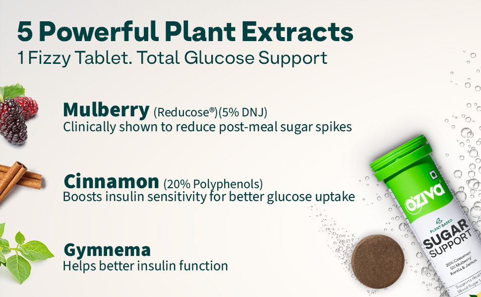 OZiva Sugar Support Effervescent, Blood Sugar Control, 30 Tabs, Pack of 2