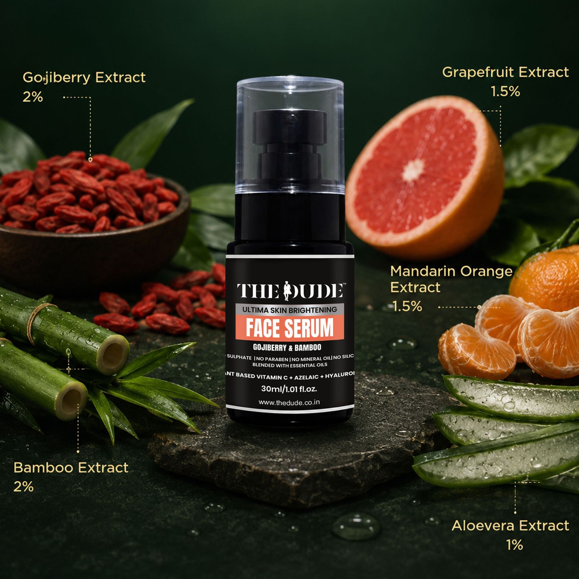 THE DUDE Ultima Skin Brightening Face Serum | Hyaluronic Acid & Vitamin C | Reduces Dark Spots & Dullness | Hydrating & Glow Boosting Serum for Even Skin Tone | 30ml