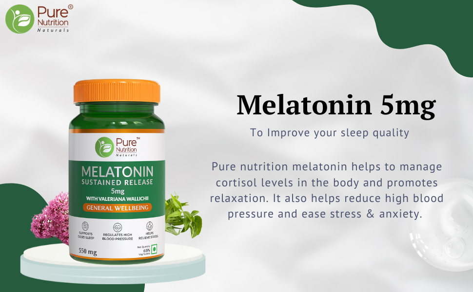 Pure Nutrition Melatonin 5mg Sleep Tablets – Sleeping Pills | Sleep Supplement for Men & Women with L theanine, Tagar & Vitamin B6 for Deep Sleep, Restful Nights, and Effective Sleep Dose – 60 Veg Tablets