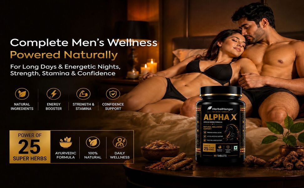 HerbalHanger Alpha X Ayurvedic Wellness Tablets for Men | Premium Blend of 25 Traditional Herbs with Ashwagandha, Shilajit, Safed Musli & Gokhru | Daily Wellness & Active Lifestyle Support | Vegetarian Formula | 60 Tablets