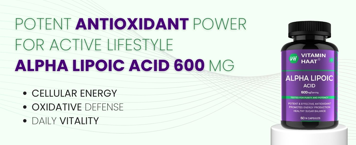 Alpha Lipoic Acid 600 mg | ALA Supplement | Supports liver detox, Healthy Skin & Immunity Antioxidant | ALA 60 Capsules by VitaminHaat