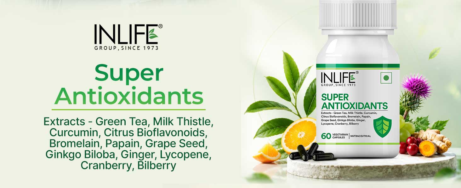 INLIFE Super Antioxidant Supplement, Lycopene Curcumin Green Tea, 60 Caps