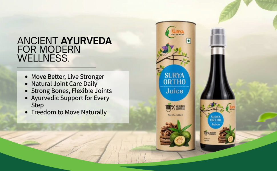 Surya Ortho Juice, Mildly Sweet and Nutty, Ayurvedic Joint and Bone Health Supplement, Liquid, with Manjistha, Noni, Bilva, Guggul and Chitrak, Joint Pain Relief, Flexibility and Strength Support, 500ml