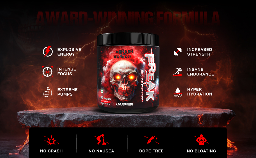 Bigmuscles Nutrition Freak Pre-Workout [100g, Sex on the Beach] | Increased Energy, Strength, Mental Focus & Powerfull Pumps | 17 Servings