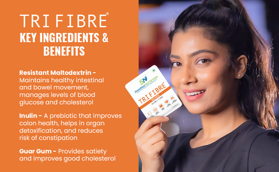 Steadfast Nutrition Tri Fibre Clear Soluble Fiber Supplement for Healthy Gut & constipation Relief Gluten Free (Unflavoured 30 Sachets, 240g)