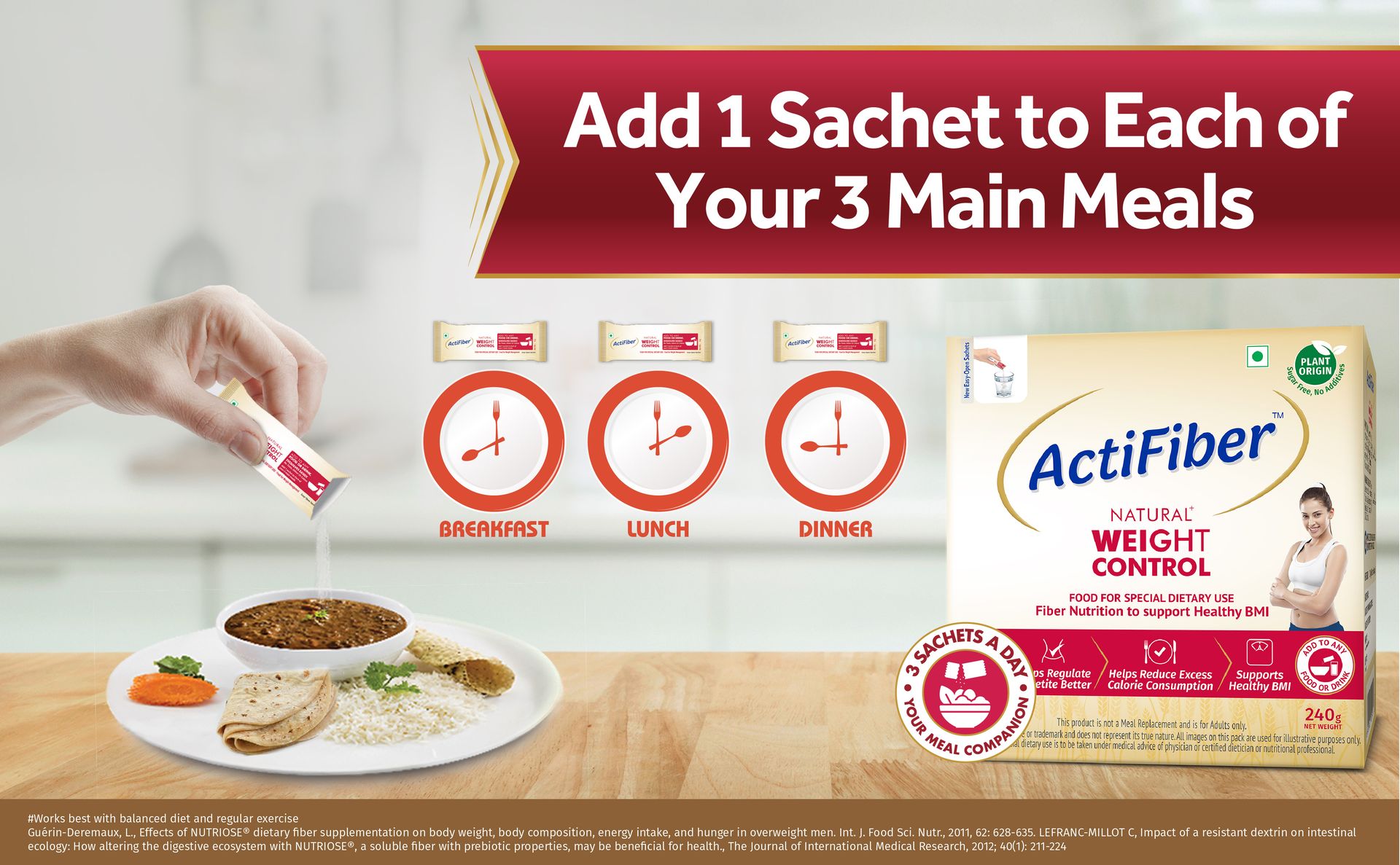ActiFiber Natural Weight Control | Get Fit | Regulate Appetite Better | Reduce Excess Calories | Clinically Proven | Easy to Use | Plant Origin | Certified Safe | Women & Men