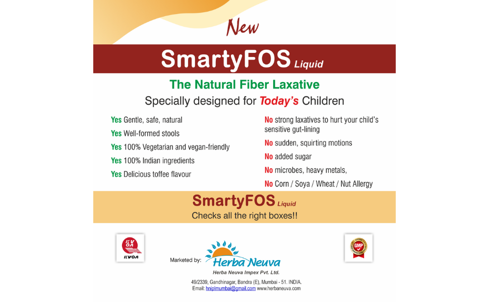 HERBA NEUVA SmartyFOS Liquid Prebiotic Syrup for Constipation Relief and Gut Health | Stool Softener with Fructo-oligosaccharides for Kids and Adults | Gentle Daily Gut Support | 100 ml Syrup
