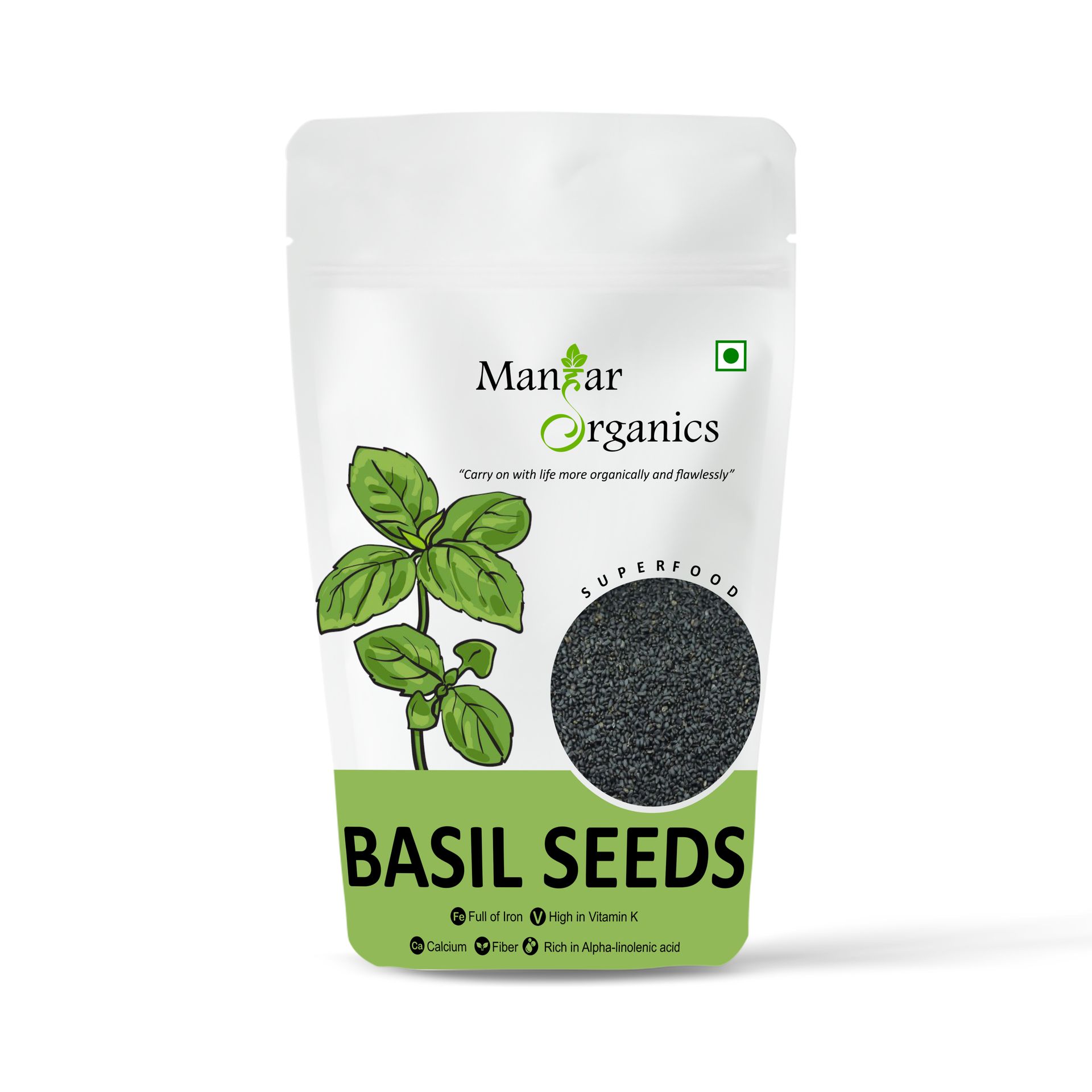 ManHar Organics Basil Seeds (Sabja/Tukmaria/Tulsi Beej) 1kg | For Falooda, Drinks, Smoothies & Desserts