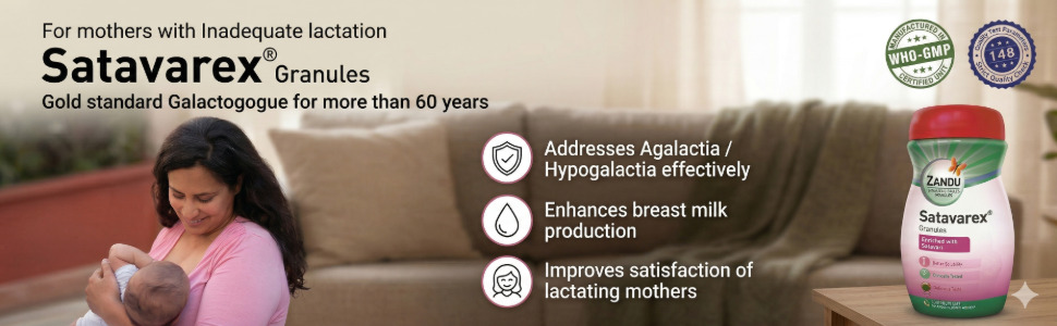 Satavarex Granules (210g) - Zandu Presents The First and Original Galactogogue | Enriched with Satavari |For Mothers with Inadequate Lactation |1-2 tsp per serving, 2-3 times per day