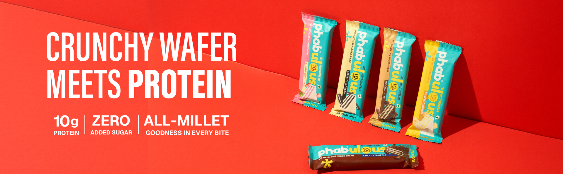Phab Protein Wafer Bar Strawberry Flavour - No Maida Only Millets (Bajra) | 10g Protein With No Added Sugar, No Preservatives, No Trans Fat | Gluten-Free Healthy Snack | Desk-to-Gym Snack