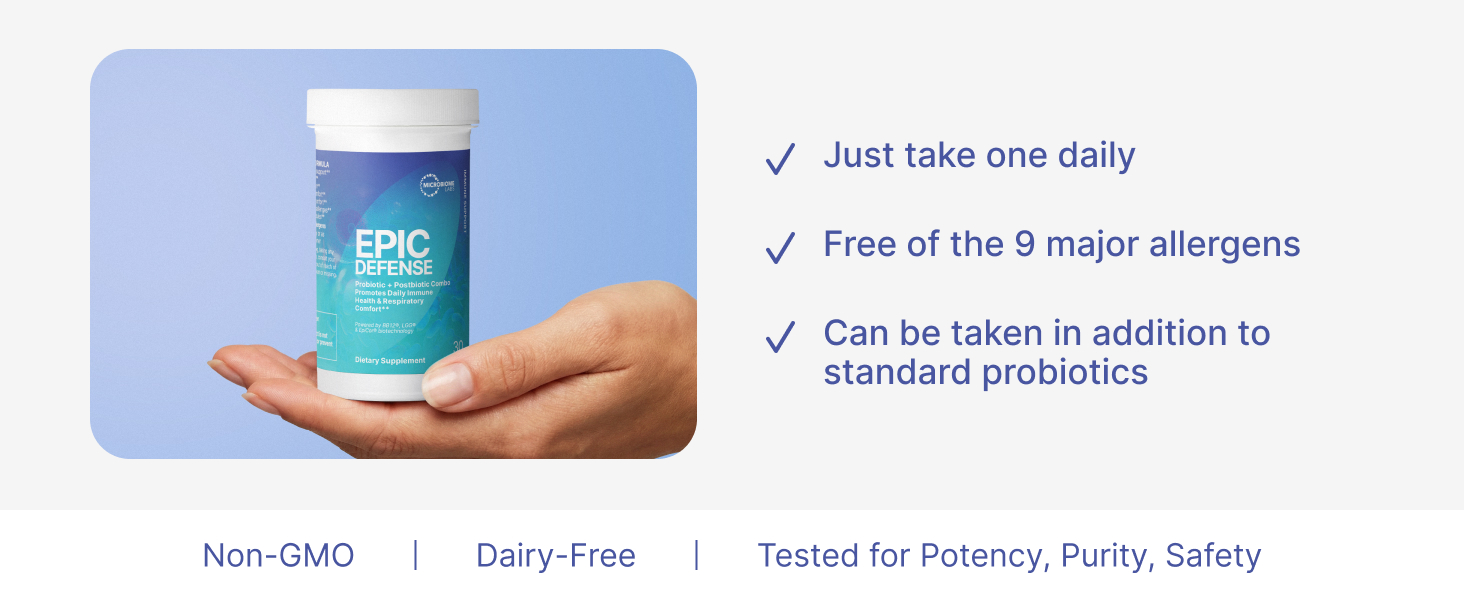 Microbiome Labs Epic Defense Probiotic + Postbiotic Combo - Immunobiotic Formula with LGG, BB-12 & Epicor - Daily Immune and Mucosal Support - Respiratory Comfort - Gut Health Support (30 Capsules)