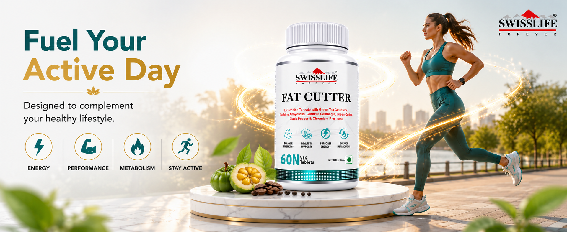 Swisslife Forever Fat Burner Tablets for Weight Loss | L-Carnitine, Green Tea, Garcinia Cambogia & Chromium | Energy Booster & Metabolism Support | For Men & Women | 60 Tablet