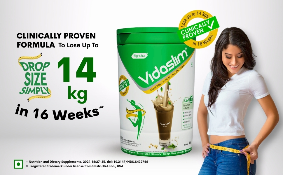 Vidaslim Caffe Latte 400g - Protein Powder For Men & Women Weight Control & Management | Clinically Proven Meal Replacement Protein Health Shake | No Added Sugars | 22.8g Protein Per Serve | Green Tea & White Kidney Bean Extracts