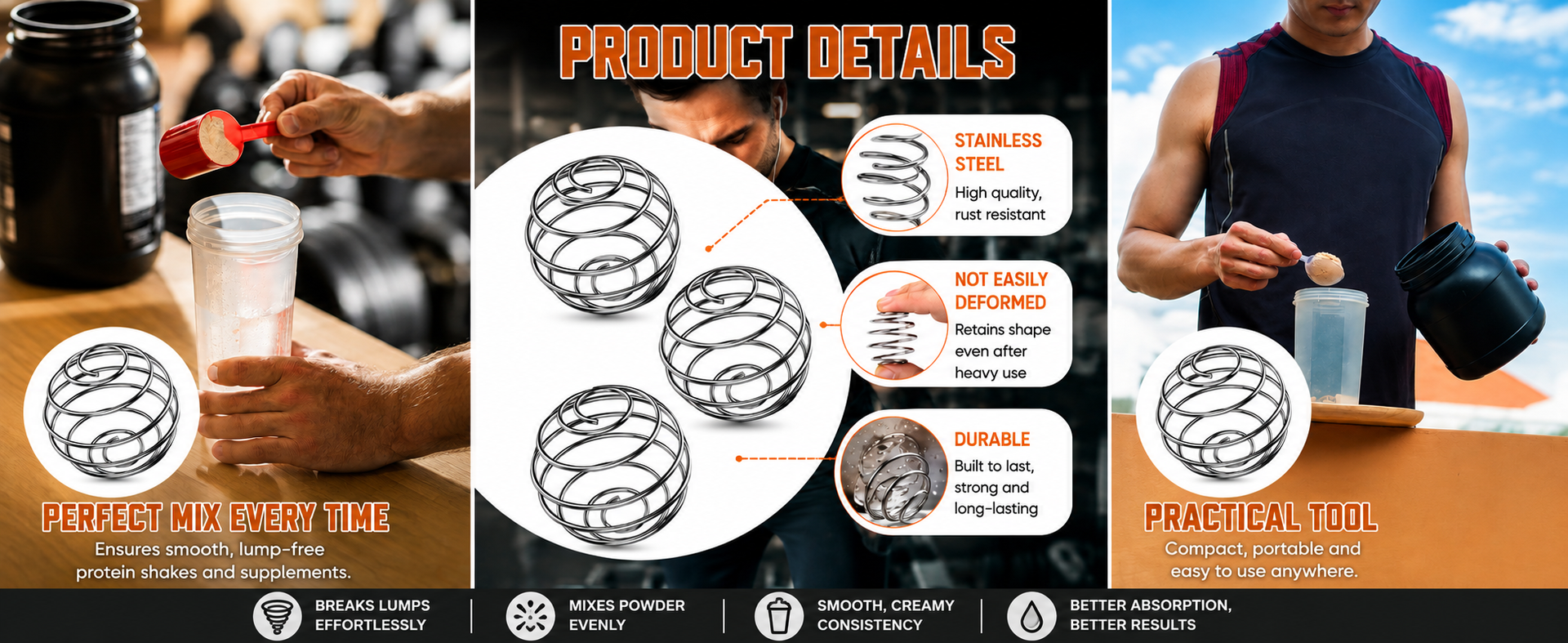 Stainless Steel Protein Shaker Mixing Spring | Replacement Blender Whisk Coil | Universal Fit for Most Shaker Bottles | Rust Resistant | Reusable | For Whey, Protein Powder, BCAA, Pack Of 2