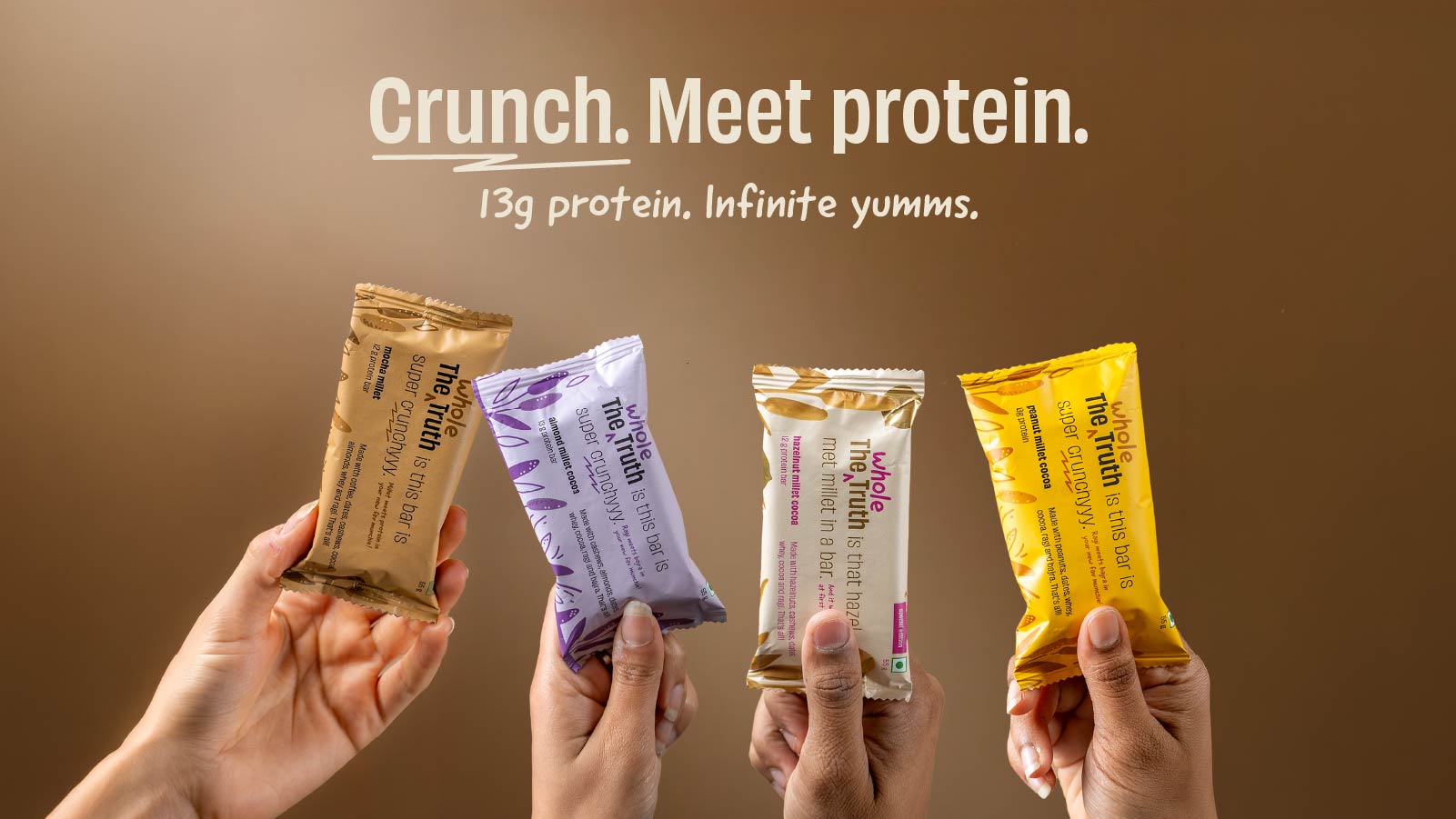The Whole Truth - Super Crunchy Mocha Millet Protein Bar 12G | Pack of 6 x 55g | Cleanest Snack Ever | No Refined Sugar | Real Coffee Real Cocoa | Perfect On the Go Snack