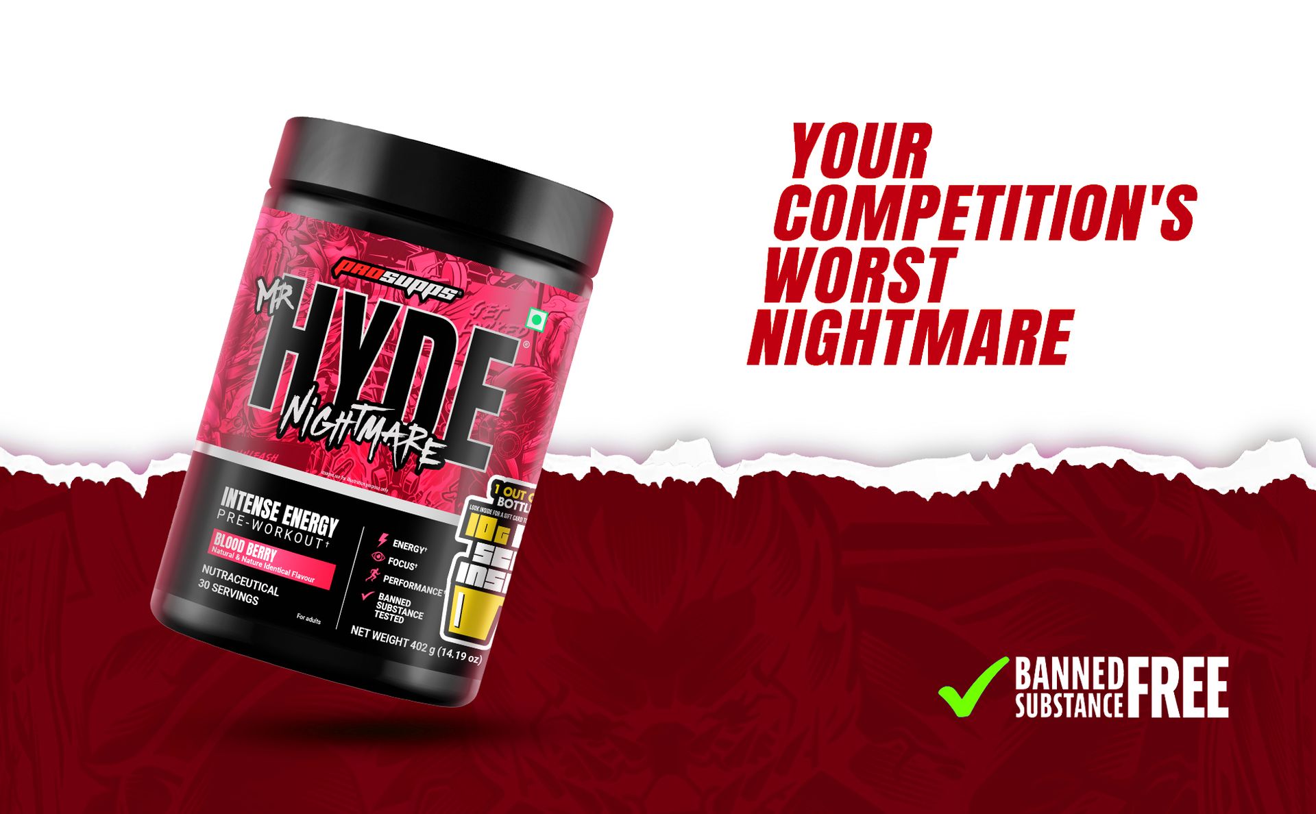 ProSupps Hyde Nightmare Blood Berry Pre Workout Powder, 30 Servings