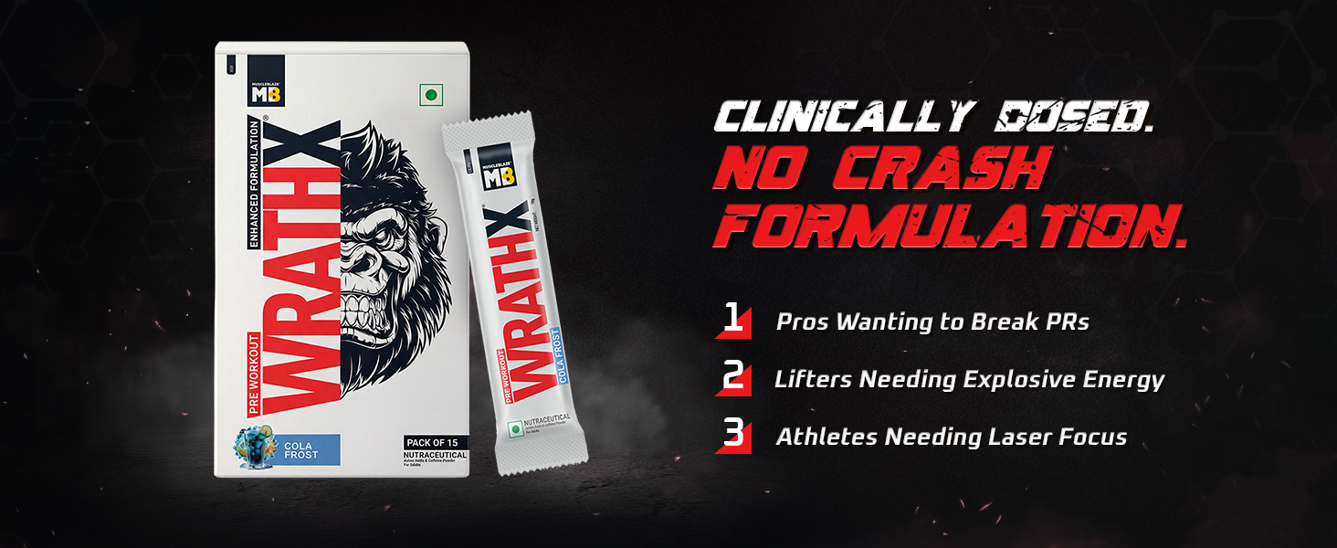 MuscleBlaze Pre Workout WrathX Powder, Cola Frost, 270g | 15 Servings