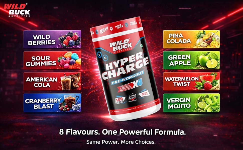 Wild Buck Hyper Charge Pre-X4 Hardcore Pre-Workout Supplement with Creatine Monohydrate, Arginine AAKG, Beta-Alanine & Muscle Pump Formula | Caffeinated Punch for Explosive Energy, Focus & Strength [100 Servings, Virgin Mojito]