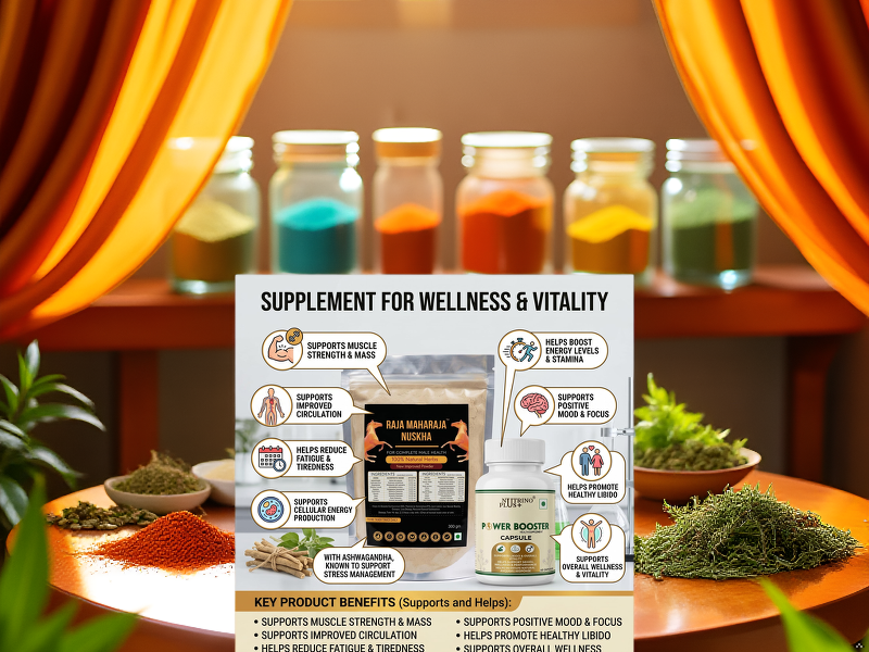 Raja Maharaja Nuskha Men’s Vitality & Energy Support Combo | Herbal Wellness Powder 300g + Power Booster Capsules 60 Count | Stamina, Strength & Daily Wellness Supplement