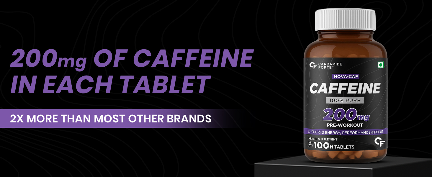 Carbamide Forte Caffeine Tablets | Pre Workout For Men & Women | 200mg Caffeine Pills | Gym Supplement for Men and Women | 100 Veg Tablets For Pre Workout