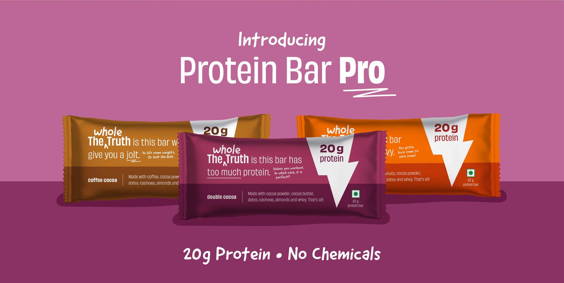 The Whole Truth - High Protein All in One 20g Protein Bar - Pack of 5 x 67g each - No Preservatives - No Artificial Flavours - All Natural