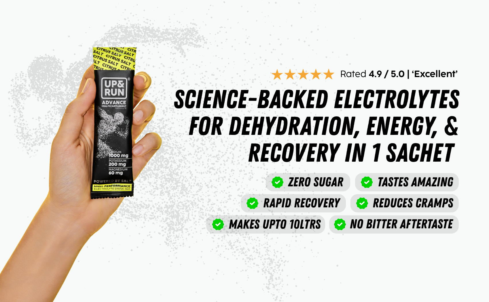 UP&RUN Advance Guava Salt | Sugar Free Electrolyte for Adults | 15 Sachets