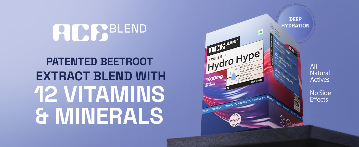 Ace Blend Hydro Hype (5 Sachets) | Energy & Blood Flow | Instant Hydration | Full-Spectrum Electrolytes | 100% Natural Beetroot Extract with Multi Vitamins & Minerals | Java Plum - For Men & Women