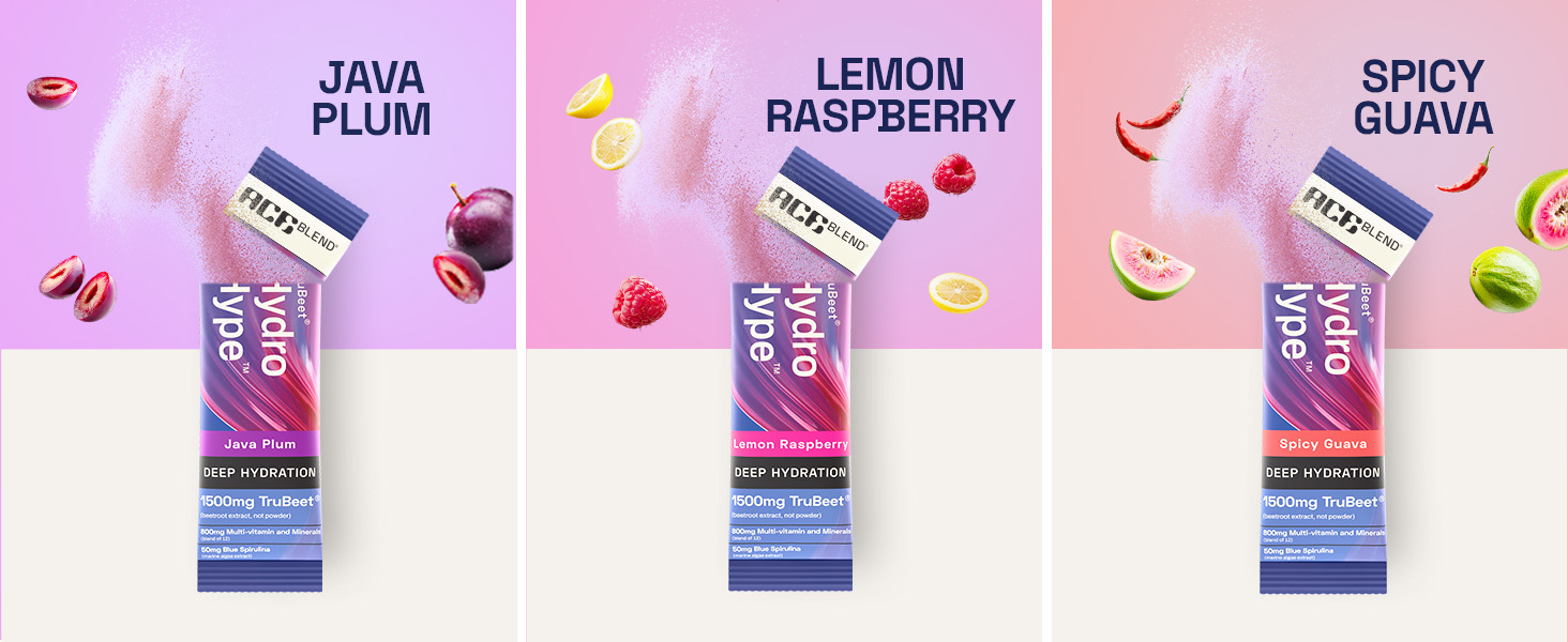 Ace Blend Hydro Hype (5 Sachets) | Energy & Blood Flow | Instant Hydration | Full-Spectrum Electrolytes | 100% Natural Beetroot Extract with Multi Vitamins & Minerals | Java Plum - For Men & Women