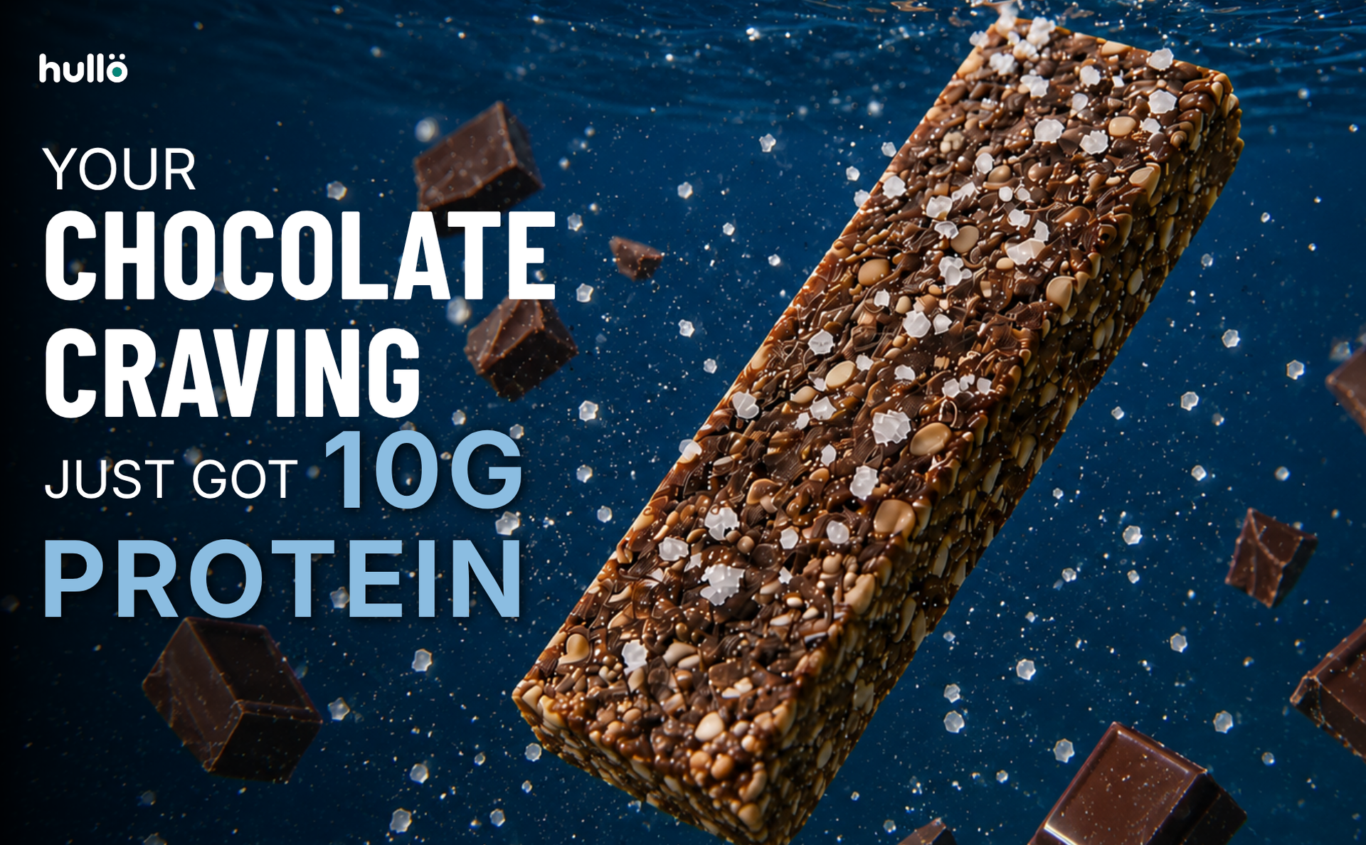Hullo The Natural Protein Bar Sea Salt Chocolate - 10g Protein (6 X 47g) | High Fiber & Rich in Omega 3, 6, and 9 | Healthy Snack for Gym, Office & Travel | Dairy Free, Soy Free & Non Ultra Processed