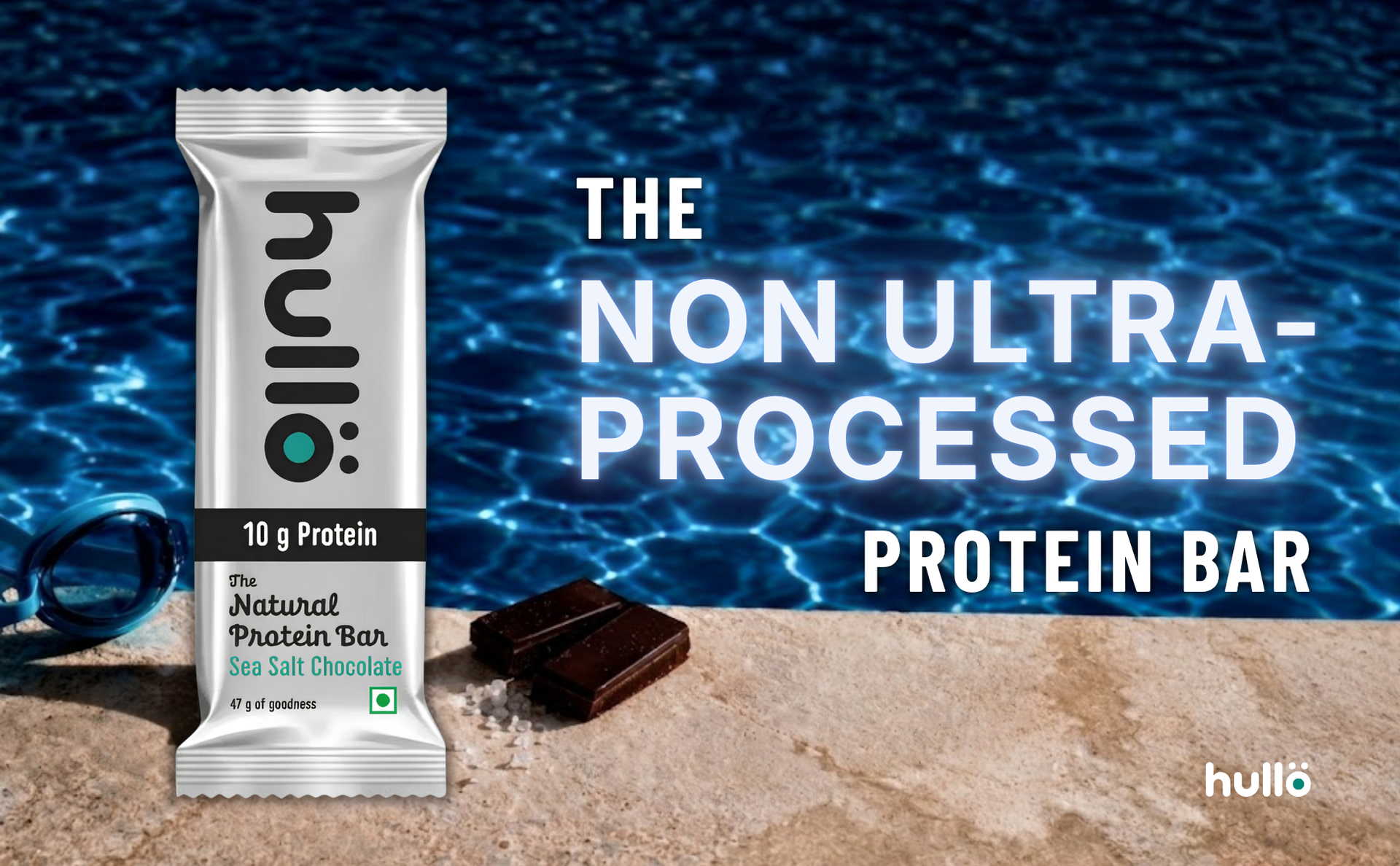 Hullo The Natural Protein Bar Sea Salt Chocolate - 10g Protein (6 X 47g) | High Fiber & Rich in Omega 3, 6, and 9 | Healthy Snack for Gym, Office & Travel | Dairy Free, Soy Free & Non Ultra Processed