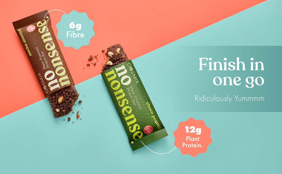 Cosmix No-Nonsense Protein Bar | Mocha Almond | 11g Complete Plant Protein + 6g Fibre | No Added Sugar or Preservatives | Gluten & Lactose-Free, Gut-Friendly | 45g Bar | Pack of 6