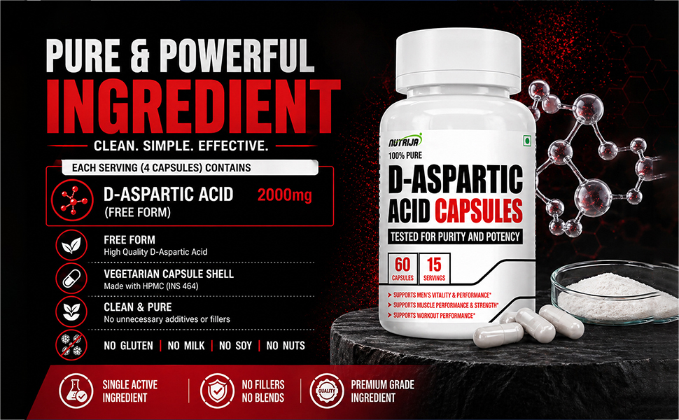 NutriJa D-Aspartic Acid (DAA) Supplement - 60 Capsules