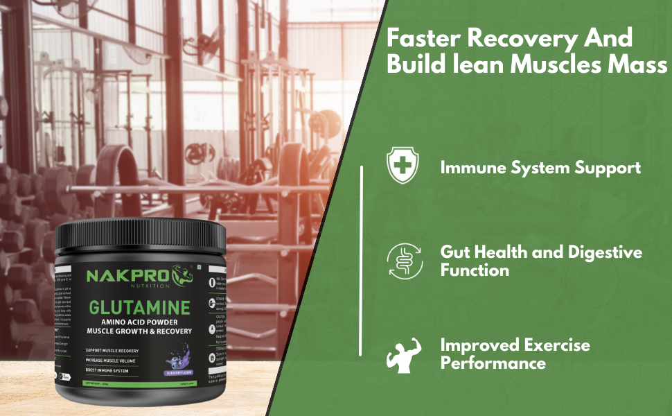 Nakpro L-Glutamine Powder - JAR | 4g Glutamine Per Serving, 50 Servings | Post Workout Amino Acid Protein Supplement for Muscle Growth and Recovery (Unflavoured, 250g)
