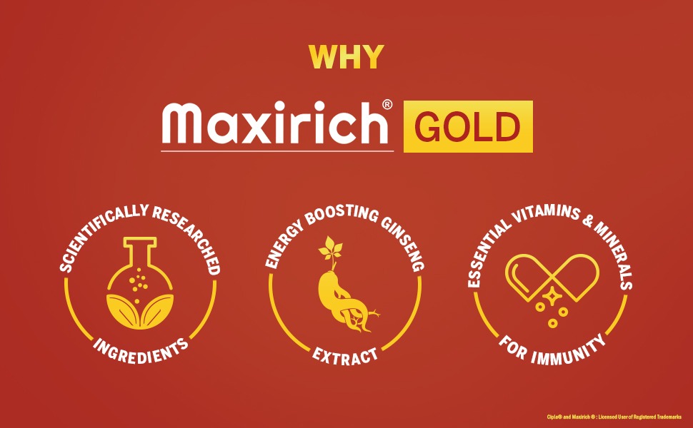 Cipla Maxirich Gold Daily Multivitamin (30 Softgels) with high purity grade Ginseng Extract*, 10 Vitamins and 9 Minerals | Boosts Energy & Immunity | Reduces Fatigue | Helps Improve Mental Alertness
