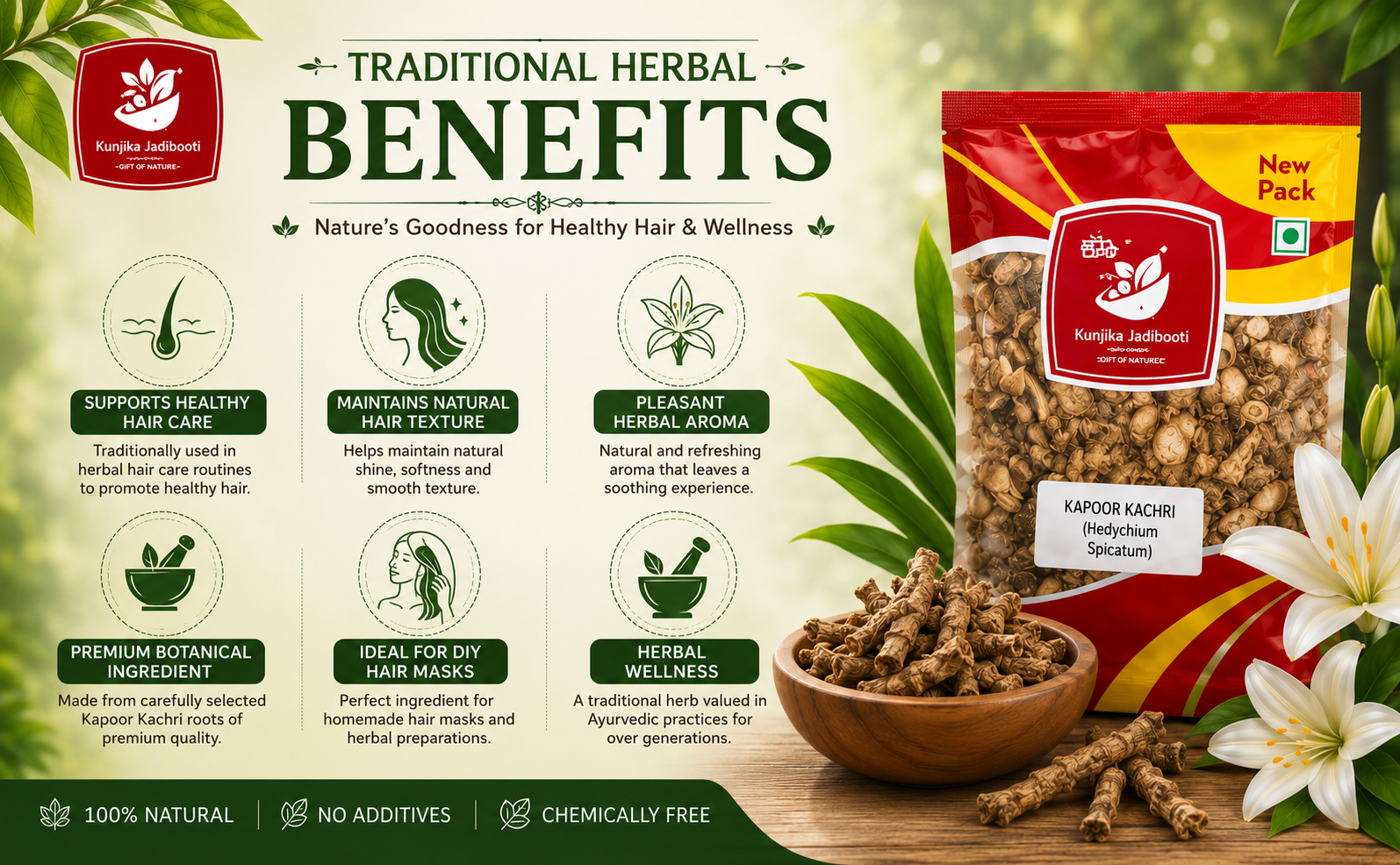 Kunjika Jadibooti Kapoor Kachri - Kapur Kachri - kachli - Ginger Lily - karchuralu - Hedychium Spicatum - Ekangi - Spiked Gingen Lily - 100 gm