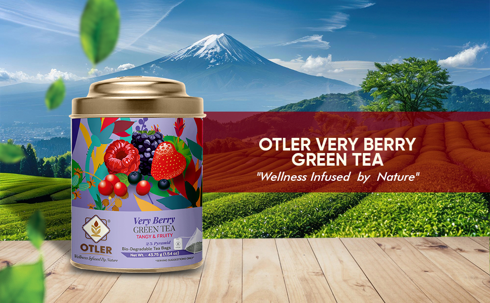Otler Very Berry Green Tea | 25 Fruity Tea Bags in Reusable Metal Caddy | Berry-Flavoured Green Tea | Medium Caffeine | Refreshing, Aromatic & Light |