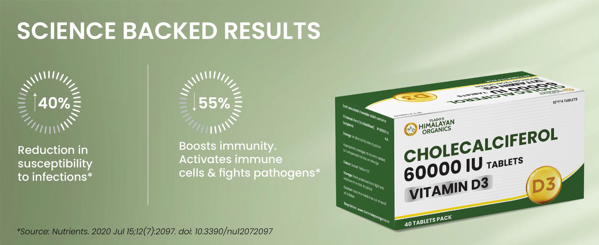 Vlado's Himalayan Organics Vitamin D3 60000 IU Tablets | Cholecalciferol I Vitamin D3 60k Supplement | Vitamin D 60000 iu Tablets | Cholecalciferol Supplement 60000iu for men & women | Orange Flavour - 40 Tablets